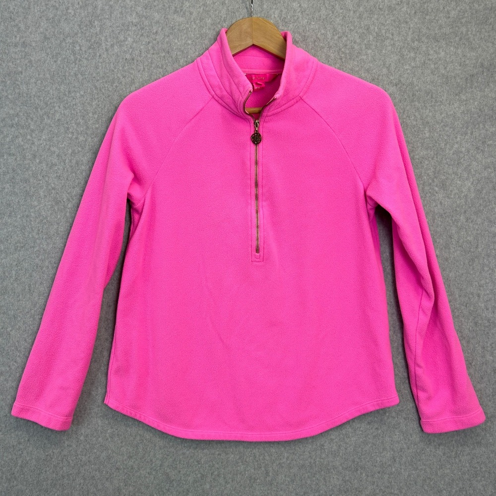 Lilly Pulitzer Pullover Sweater Pink Fleece 1/4 Zip Preppy Winter Womens Small